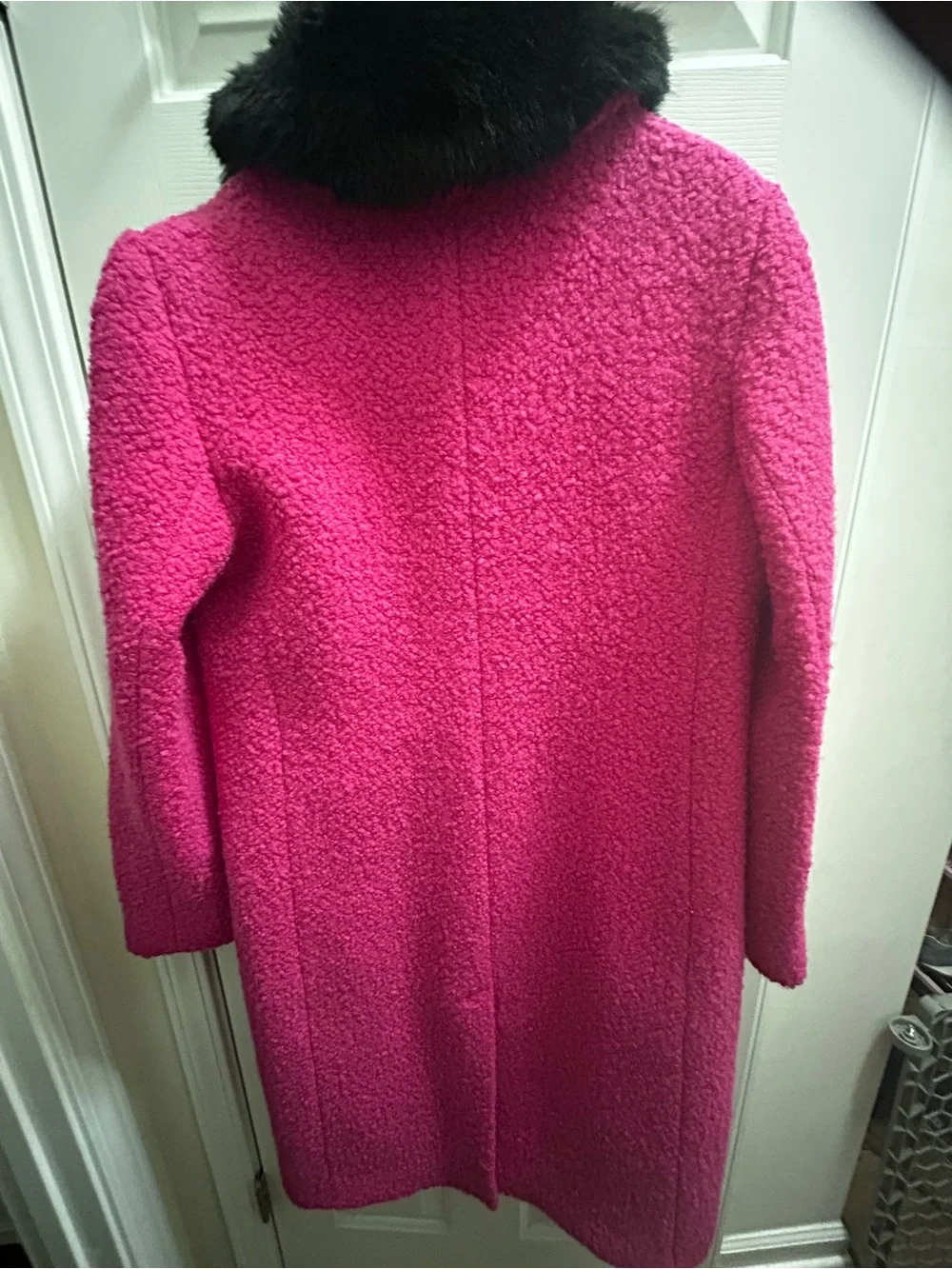 kate spade Hot Pink Pea Coat with Black Faux Fur Collar